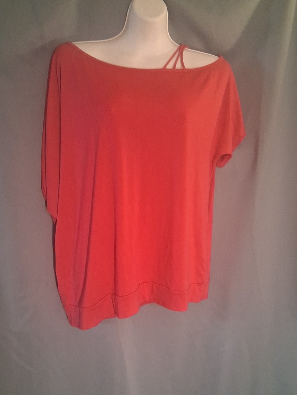 Wide Neck Short Sleeve Top in Coral